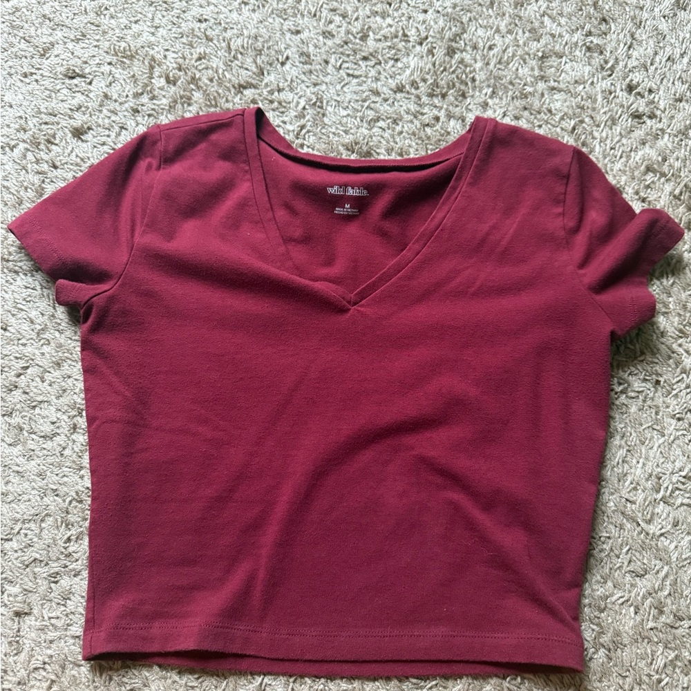 Wild Fable Red Crop Fitted V-neck